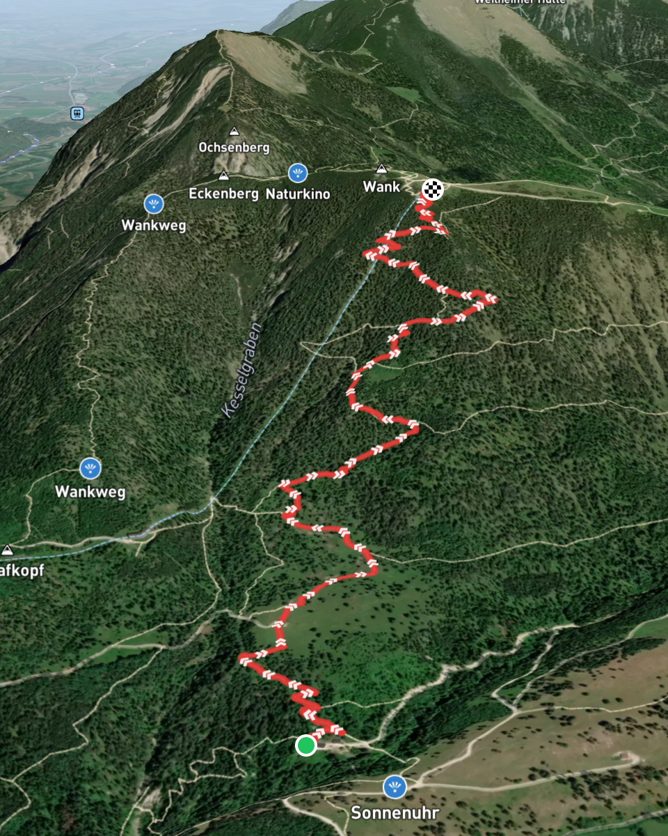 3D route planning on a mountain trail