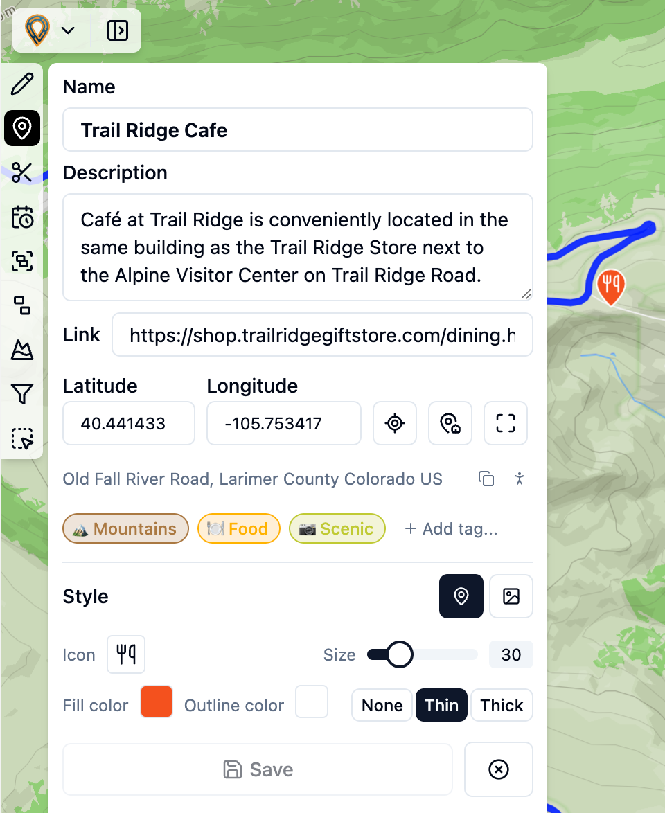 Waypoints with custom icons and styles