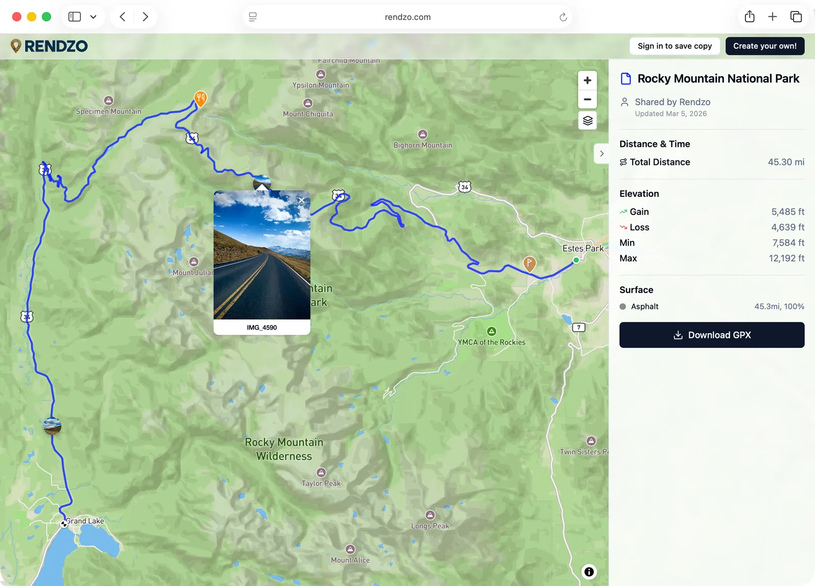 Sharing a route with a public link